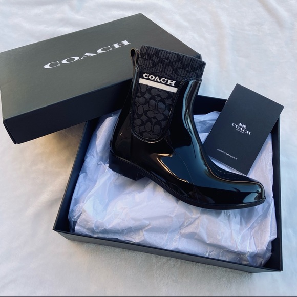 Authentic Coach Rivington rubber monogram sock ankle rain bootie boots - Picture 4 of 5